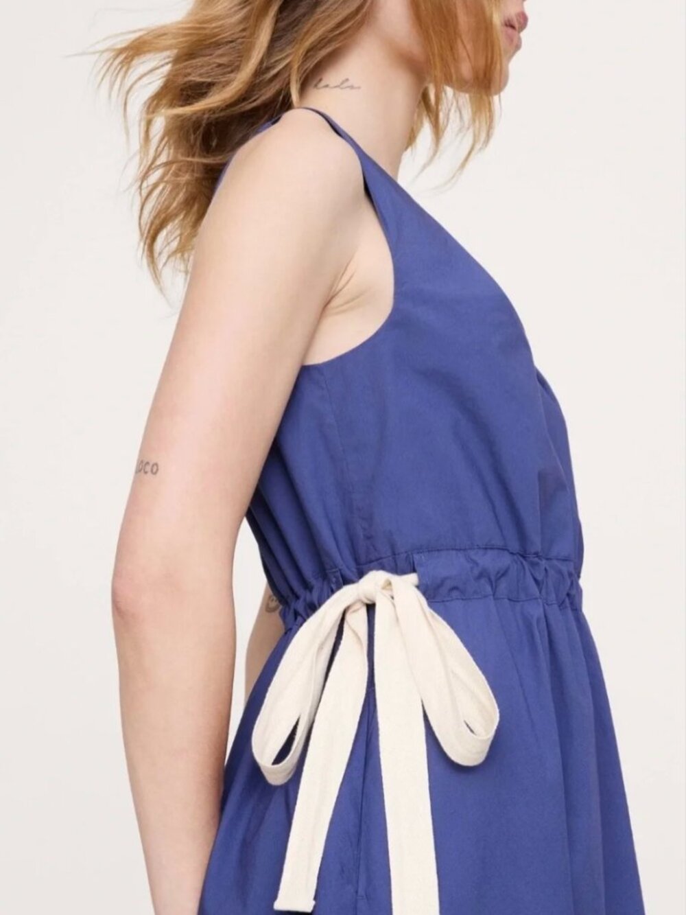 NEW Banana Republic Blue Twisted Shoulder Poplin Maxi Dress XXS